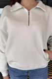 Dik Yaka Yarım Fermuarlı Şardonlu Kadın Sweatshirt