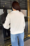 Dik Yaka Yarım Fermuarlı Şardonlu Kadın Sweatshirt