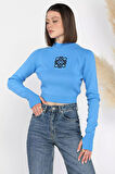 Ön Nakışlı Crop Top Triko Bluz