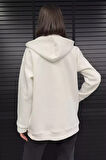 Kadın Çift Cepli Kapüşonlu Üç İplik Şardonlu Sweatshirt