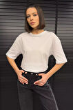 Kadın Bisiklet Yaka Oversize Basic Tişört