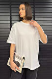 Kadın Bisiklet Yaka Oversize Basic Tişört