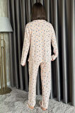 Kadın Boydan Düğmeli Baskılı Uzun Kol Pijama Takımı