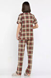 Kadın Ekose Desenli Kısa Kol Ön Düğmeli Pijama Takımı