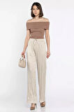 Kadın Bel Lastikli Yüksek Bel Saten Pileli Pantolon