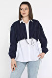Bel Büzgülü Kadın Paraşüt Garnili Gömlek