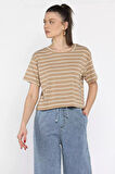 Bisiklet Yaka Çizgili Kadın Tişört