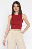 Kadın Bisiklet Yaka Sıfır Kol Crop Top Bluz