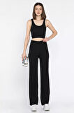 Kadın Sıfır Kol Crop Top Bluz Pantolon İkili Takım
