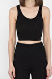 Kadın Sıfır Kol Crop Top Bluz Pantolon İkili Takım