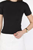 Kadın Bisiklet Yaka Likralı Modal Kumaş Crop Top Bluz