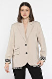 Kadın Astarlı Leopar Detaylı Oversize Blazer Ceket