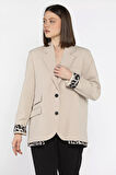 Kadın Astarlı Leopar Detaylı Oversize Blazer Ceket