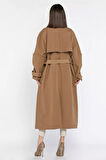 Kadın Bel Kuşaklı Yırtmaçlı Oversize Trençkot