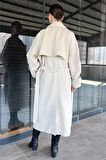 Kadın Bel Kuşaklı Yırtmaçlı Oversize Trençkot