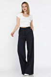 Bel Lastikli Bağcıklı Bol Paça Kadın Pantolon