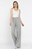Bel Lastikli Bağcıklı Bol Paça Kadın Pantolon