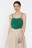 Kadın Ayarlanabilir Askılı Likralı Crop Top Bluz
