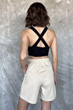 Kadın Bel Lastikli Pileli Yüksek Bel Cırtlı Şort