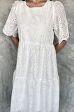 Dantel İşlemeli Kadın Kısa Kol Elbise