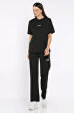 Kadın Bisiklet Yaka Nakış Detaylı Tişört Pantolon İkili Takım