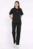 Kadın Bisiklet Yaka Nakış Detaylı Tişört Pantolon İkili Takım
