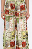 Kadın Bel Lastikli Etnik Desenli Büyük Beden Viskon Yürüyüş Pantolonu