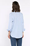 Çizgili Cepli Kadın Salaş Gömlek