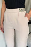 Bel Lastikli Yazı Detaylı Slim Fit Kumaş Pantolon