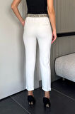 Bel Lastikli Yazı Detaylı Slim Fit Kumaş Pantolon