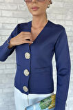 Çift Cepli Düğmeli Triko Ceket (s,m,l Uyumludur)