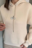 Kadın Kapüşonlu Baskılı Şardonlu Sweatshirt