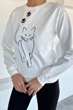 Kadın Bisiklet Yaka Ön Baskılı Sweatshirt
