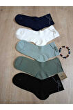 2ÇİFT PAMUKLU BURUN DİKİŞSİZ GÜLTAŞLI KOKULU LİKRALI KISAKONÇ ÇORAP EKRU LACİVERT KADIN ÇORABI 36-40