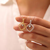 925 Ayar Gümüş Zirkon Taşlı Çerçeveli Nazar Kolye (Gümüş)