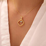 925 Ayar Gümüş Zirkon Taşlı Çerçeveli Nazar Kolye (Gümüş)