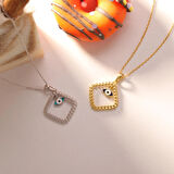 925 Ayar Gümüş Zirkon Taşlı Çerçeveli Nazar Kolye (Gümüş)