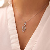 925 Ayar Gümüş Zirkon Taşlı Sol Anahtarı Kolye (Rose Gold)