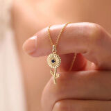 925 Ayar Gümüş Aster Çiçeği Eylül Ayı  Doğum Taşı Kolyesi