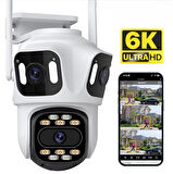 IP Kamera 6K HD Üç Ekranlı Harici WiFi Kamera Dış Mekan 4K Çift Lens Otomatik Takip