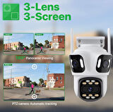 IP Kamera 6K HD Üç Ekranlı Harici WiFi Kamera Dış Mekan 4K Çift Lens Otomatik Takip