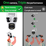 IP Kamera 6K HD Üç Ekranlı Harici WiFi Kamera Dış Mekan 4K Çift Lens Otomatik Takip