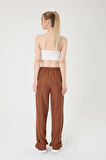 Kadın Kahverengi Keten Karışımlı Bol Kesim Pantolon