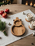 Yılbaşı Sunum Tabağı Noel Kardan Adam Doğal Ahşap Çerez Tabağı(KAYIN / GÜRGEN)(1 ADET)