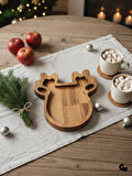 Yılbaşı Sunum Tabağı Noel Geyik Doğal Ahşap Çerez Tabağı(KAYIN / GÜRGEN)(1 ADET)