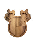 Yılbaşı Sunum Tabağı Noel Geyik Doğal Ahşap Çerez Tabağı(KAYIN / GÜRGEN)(1 ADET)