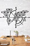Pusulalı Dünya Haritası Ev&ofis Metal Duvar Tablosu- 90x130 Cm