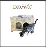 Goxawee Dizayn Kedi Evi Dış Ortam Uygun Ahşap Kedi Evi Double OSB 61x41x36 cm (Minder Hediyeli)