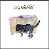 Goxawee Dizayn Kedi Evi Dış Ortam Uygun Ahşap Kedi Evi Double OSB 61x41x36 cm (Minder Hediyeli)