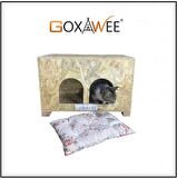 Goxawee Dizayn Kedi Evi Dış Ortam Uygun Ahşap Kedi Evi Double OSB 61x41x36 cm (Minder Hediyeli)